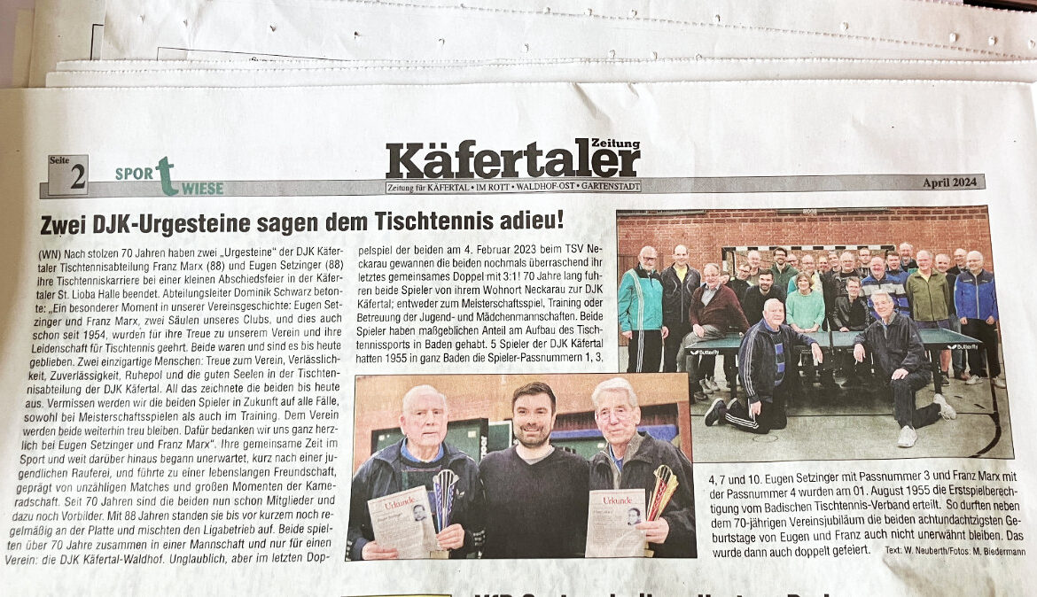 Die Käfertaler Zeitung über Eugen und Franz vom DJK Käfertal-Waldhof