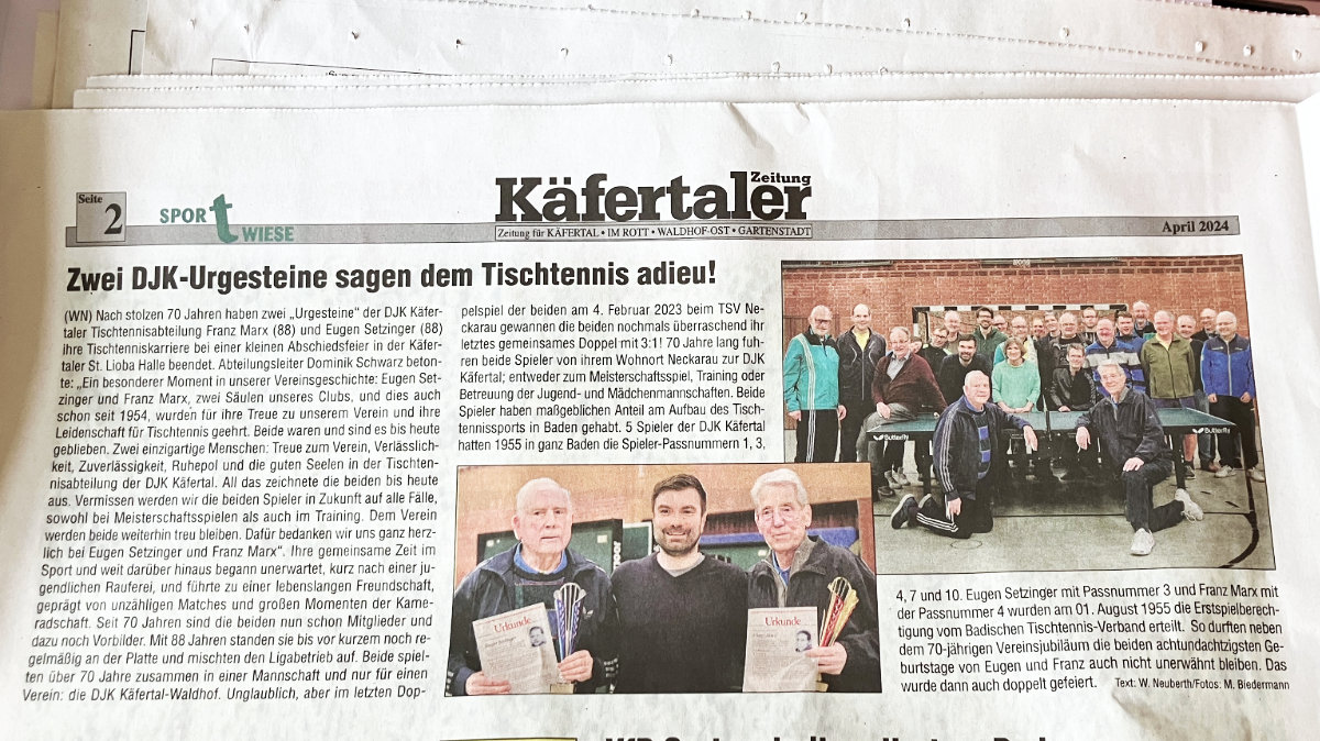 Die Käfertaler Zeitung über Eugen und Franz vom DJK Käfertal-Waldhof