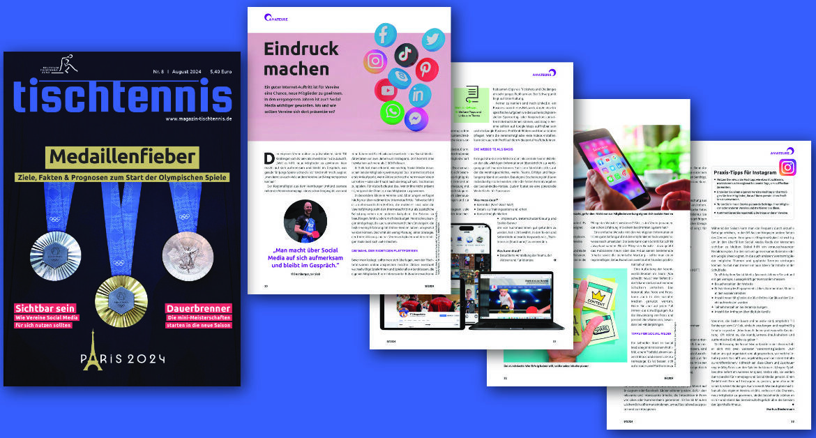 Bildkomposition mit den einzelnen Seiten des Artikels im 'tsichtennis'-Magazin.