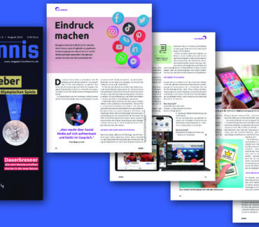 Bildkomposition mit den einzelnen Seiten des Artikels im 'tsichtennis'-Magazin.