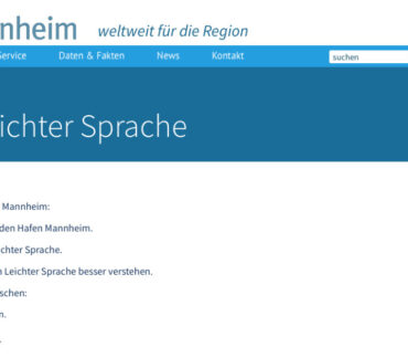 Screenshot der Webseite hafen-mannheim.de, die zeigt, wie Leichte Sprache dort angewendet wird